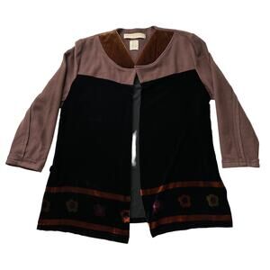 Anny & Adi Jacobson Art to Wear Velvet Felt Painted Open Jacket Padded Collar L